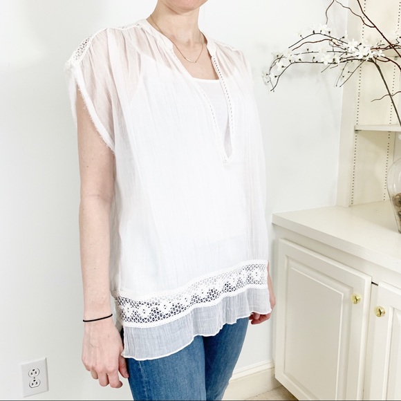 Chelsea & Violet Tops - Chelsea & Violet Gauze Boho Crochet Lace Top White